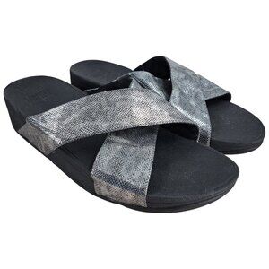 Fitflop Lulu Cross Wedge Metallic Silver Comfort Slide Flip Flop Sandals Size 10